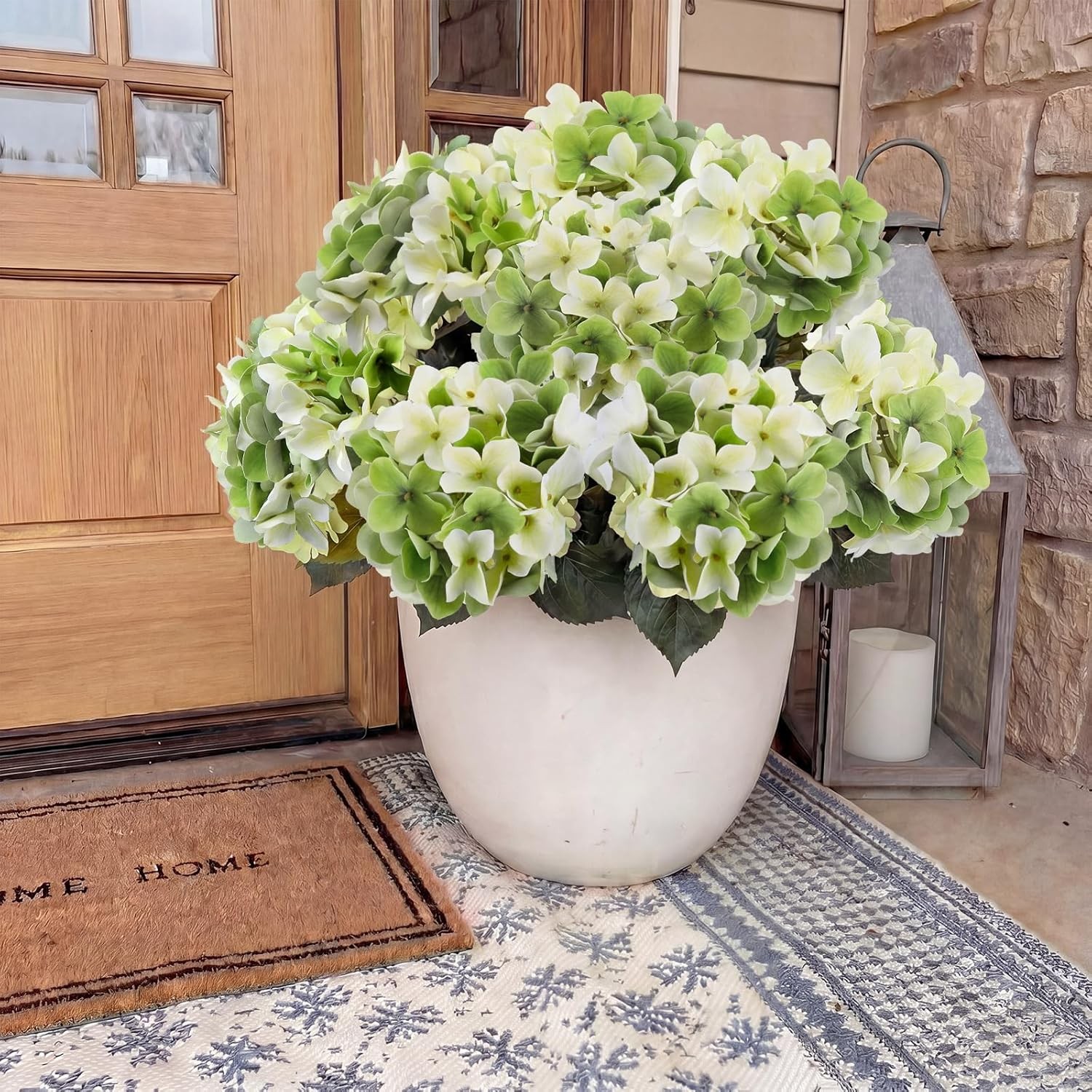 2 Pcs Pink & White Outdoor Artificial Hydrangea Stem Large Faux Hydrangea Bushes