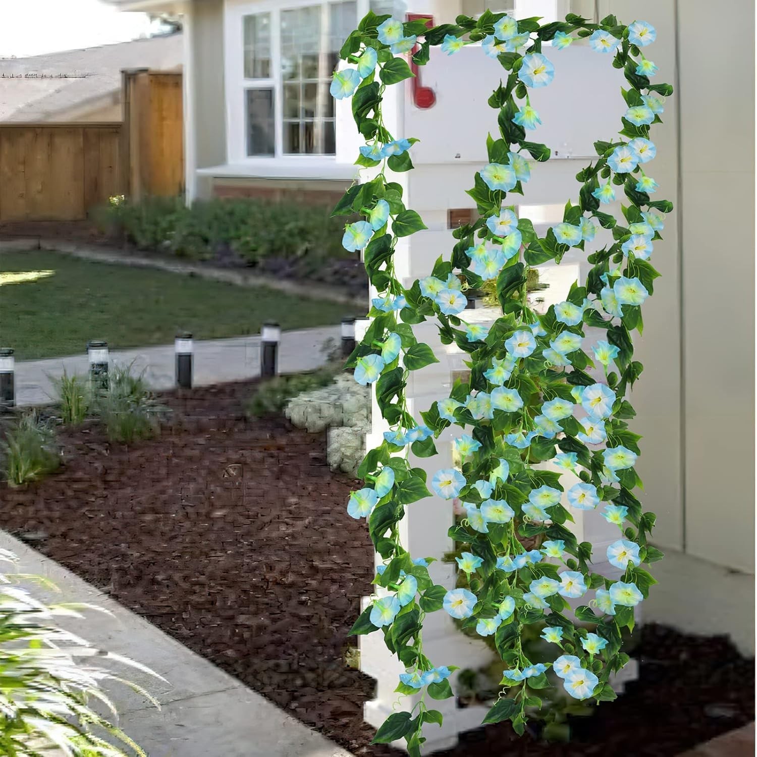2 Pcs Artificial Vines Outdoors Silk Morning Glory Vines 15Feet Hanging Plants