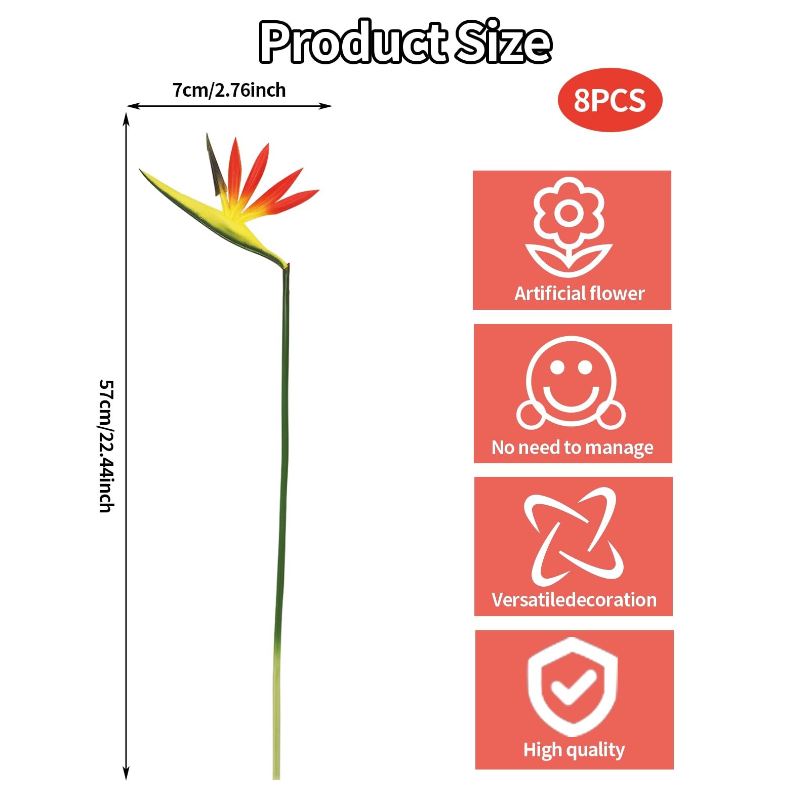 8 Pack 21-1/2 Inch Artificial Bird of Paradise Flowers Green Plant Home Garden