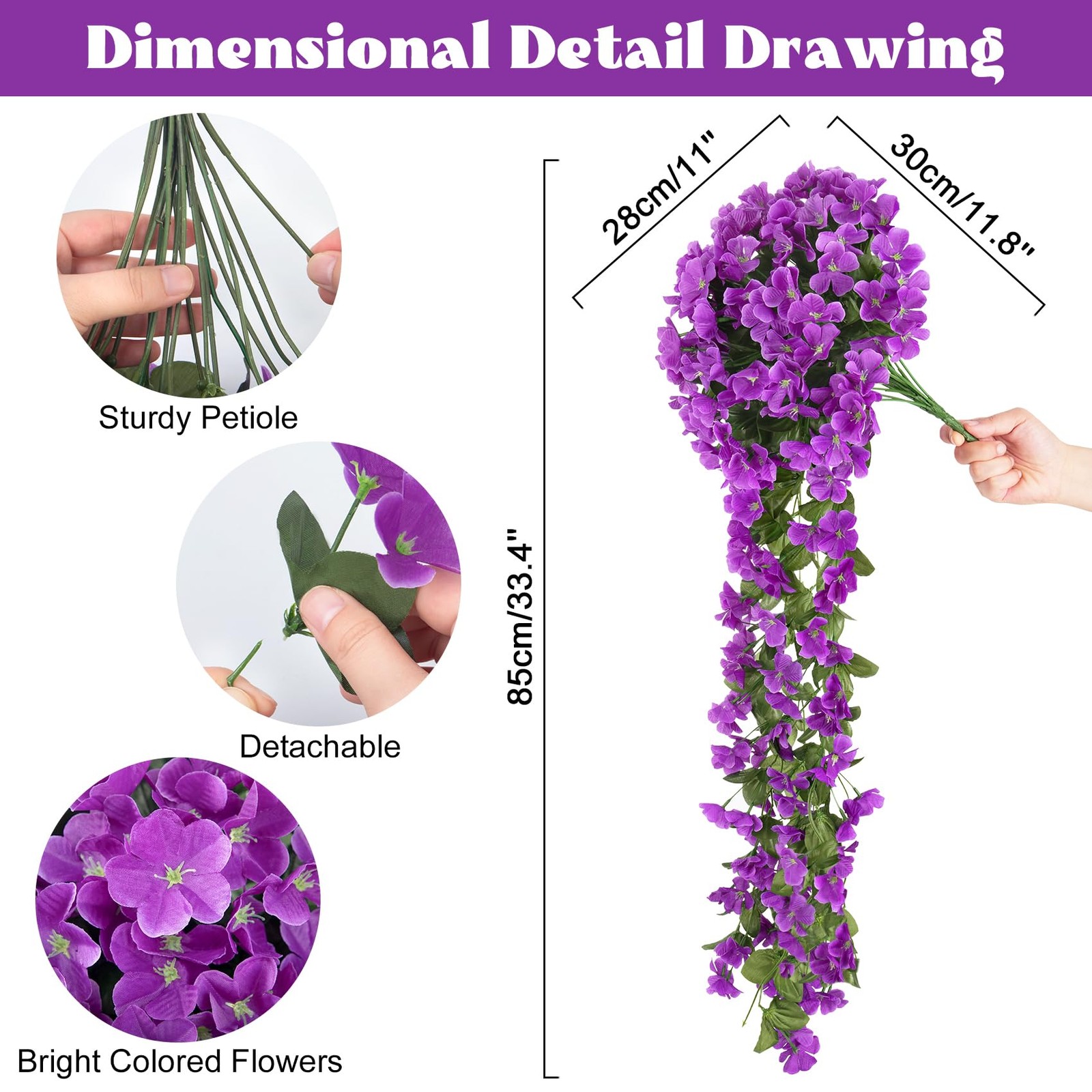 4 Pcs Artificial Hanging Flowers Fake Hanging Plants Violet Flowers Vine Garl…