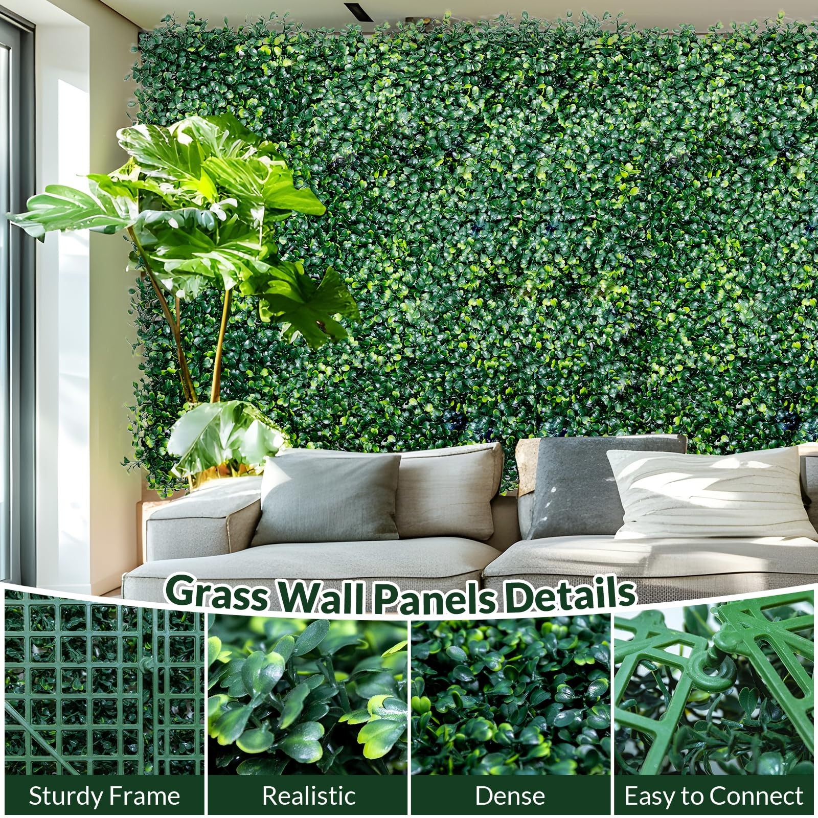 Artificial Grass Wall Panel Backdrop, 12PCS 10″x10″ Artificial Boxwood, Cover…
