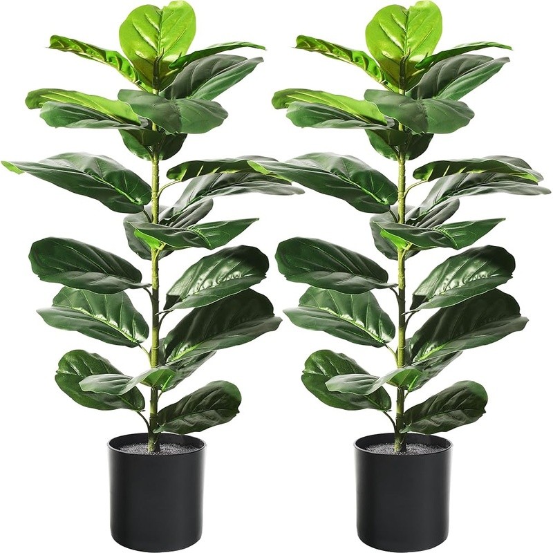 Artificial Fiddle Leaf Fig Trees Set of 2 Adjustable Indoor Outdoor Decor Plants