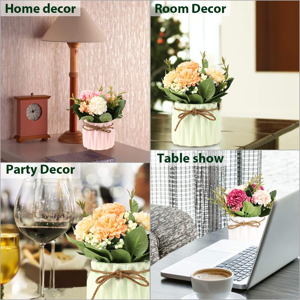 SUPNIU Artificial Hydrangea Bouquet with Small Ceramic Vase Fake Silk Variety…