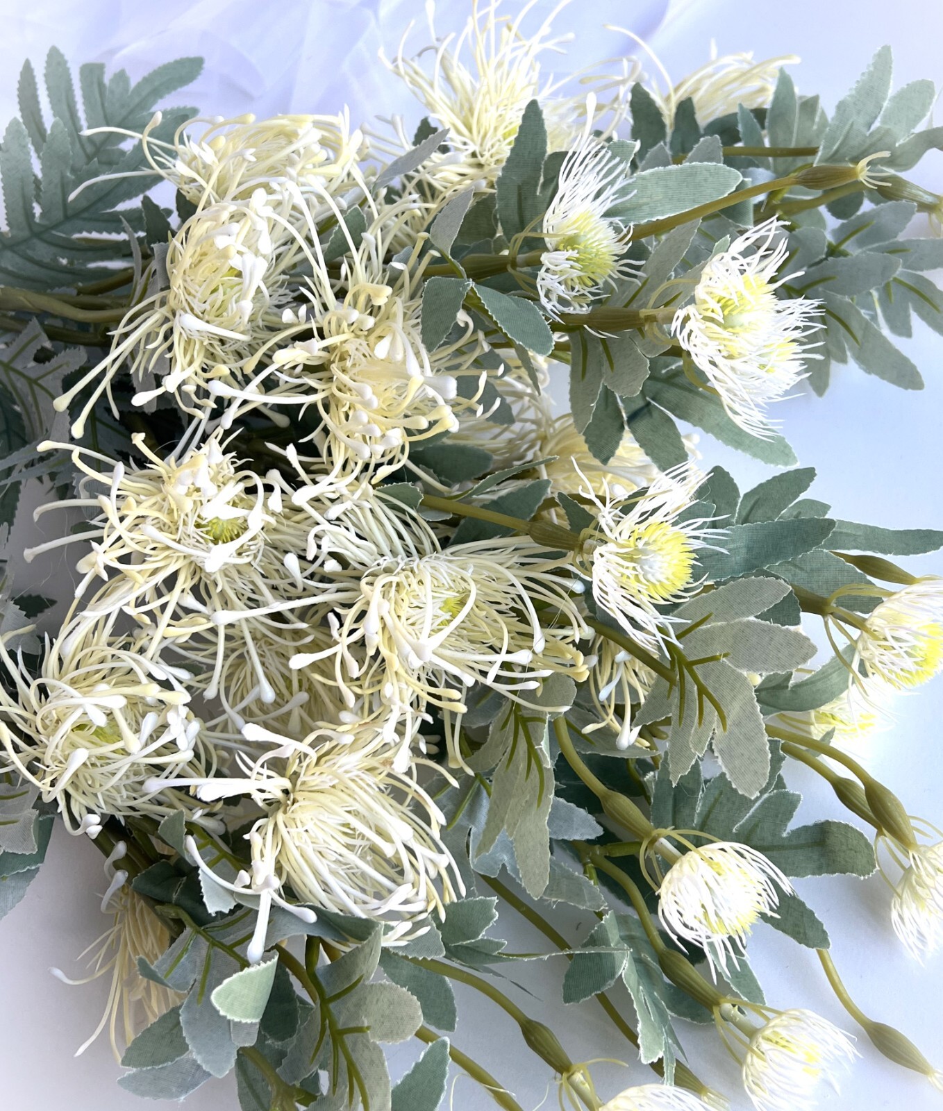 Australian Native Flowers Leucospermum Flower Stem Cream White Faux Silk Plastic