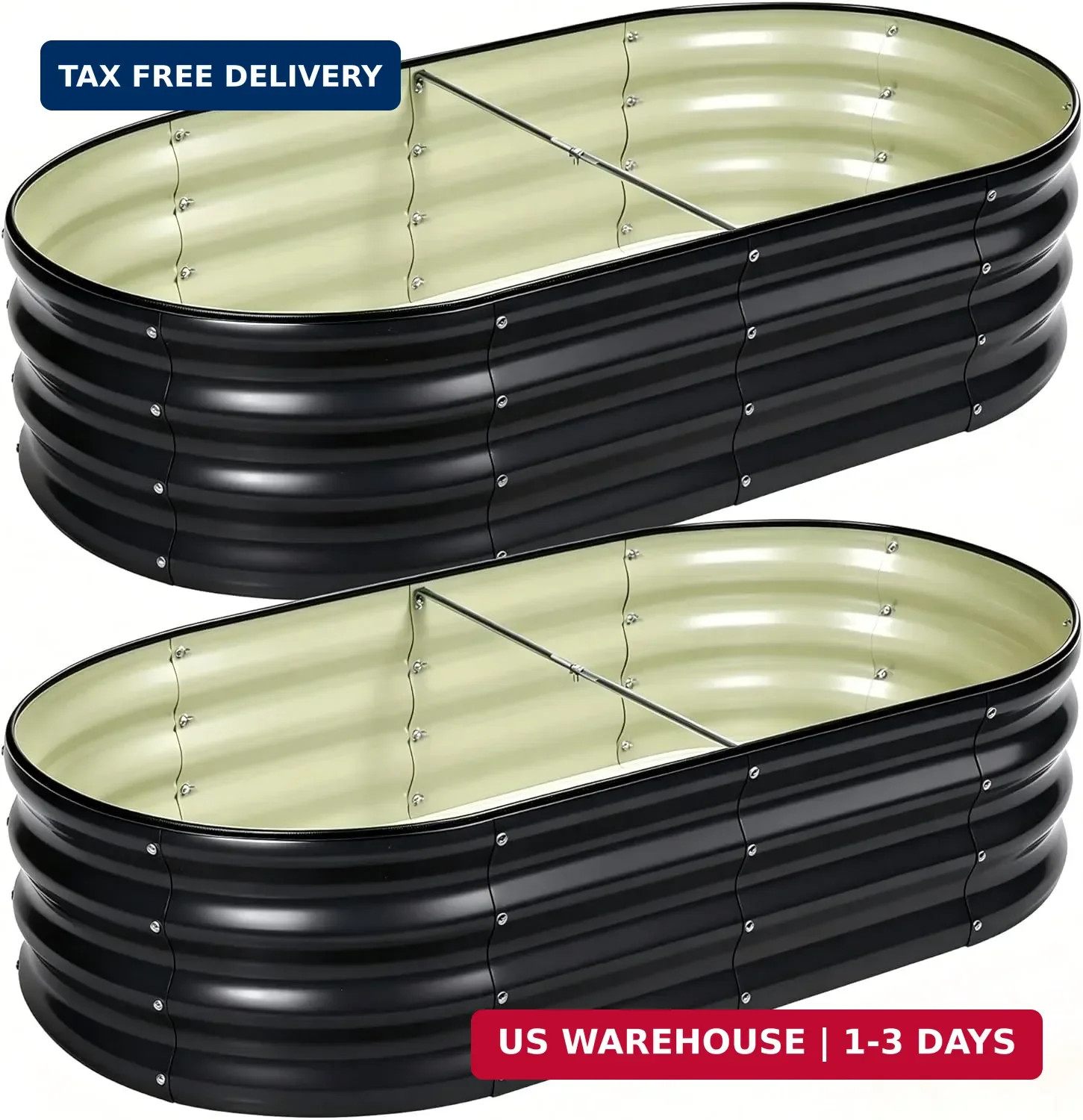 2 PCS Galvanized Raised Garden Bed 4x2x1 Ft, Oval Metal Outdoor Planter Box Kit