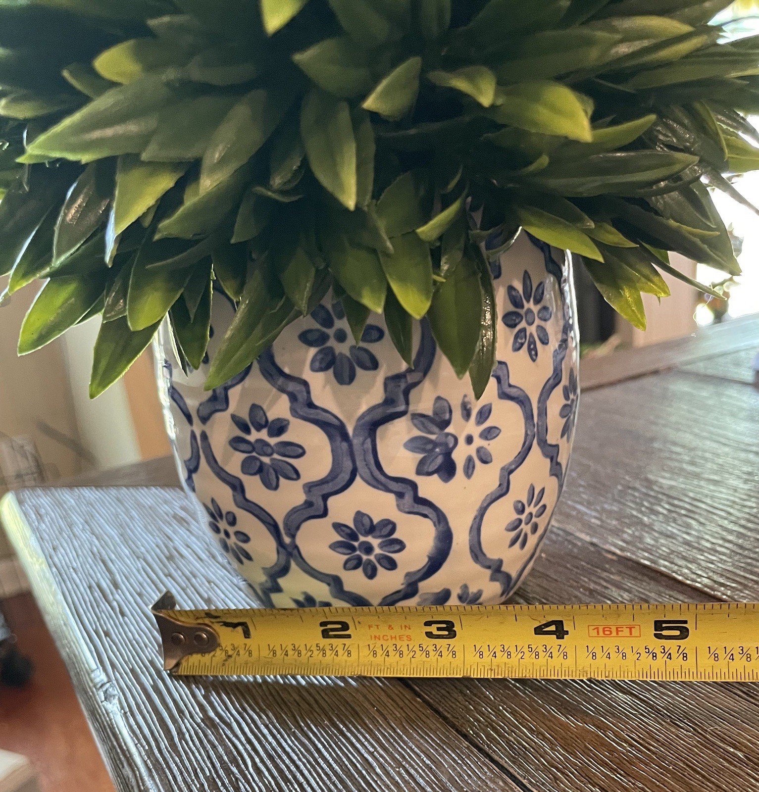 Artificial 10 In Potted Boxwood Plant Greenery with Blue Ceramic Pot Decor Gift