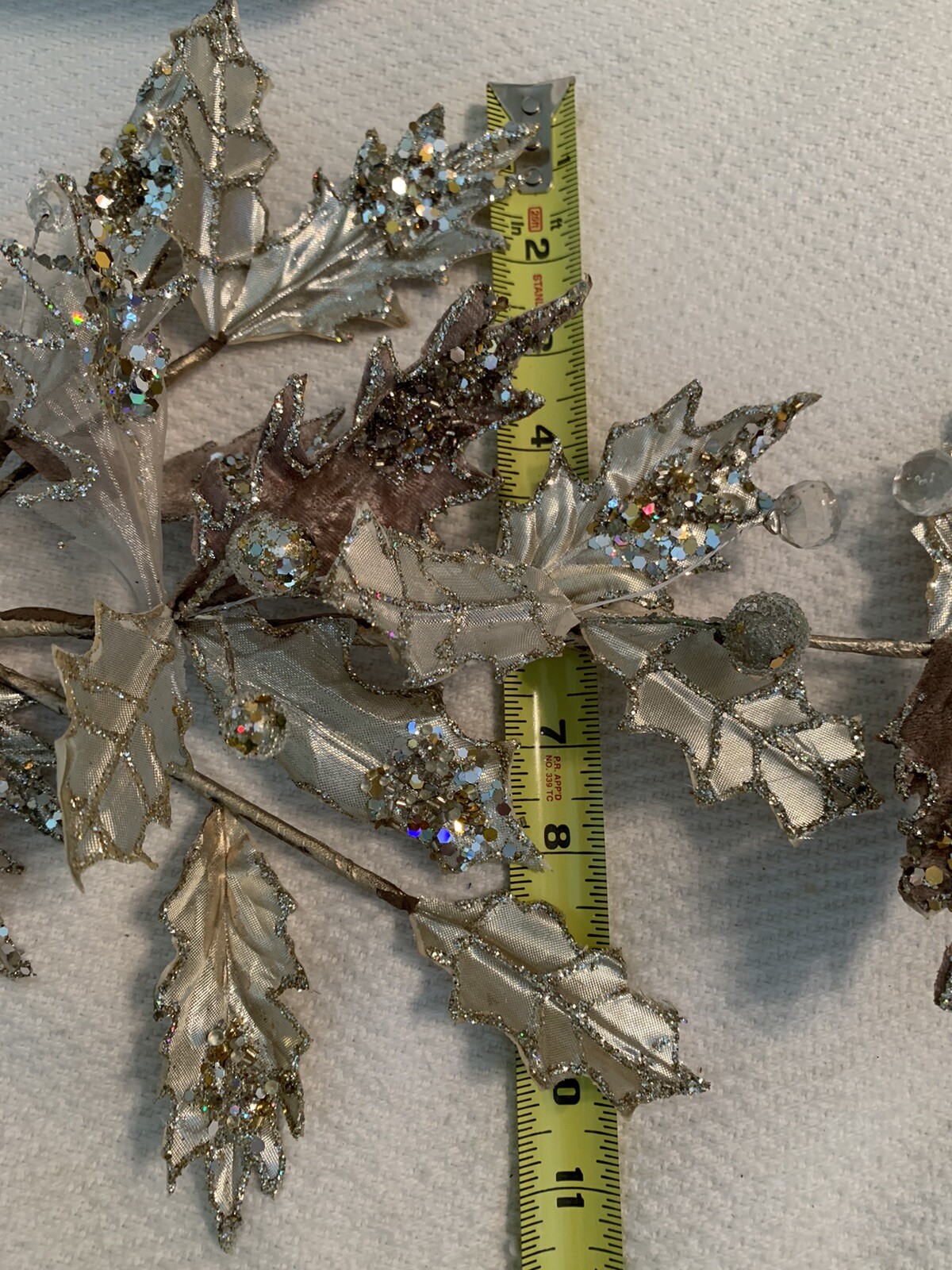 30” Leaf Cluster Floral Stem Decor Platinum Jeweled Glitter Christmas Wedding