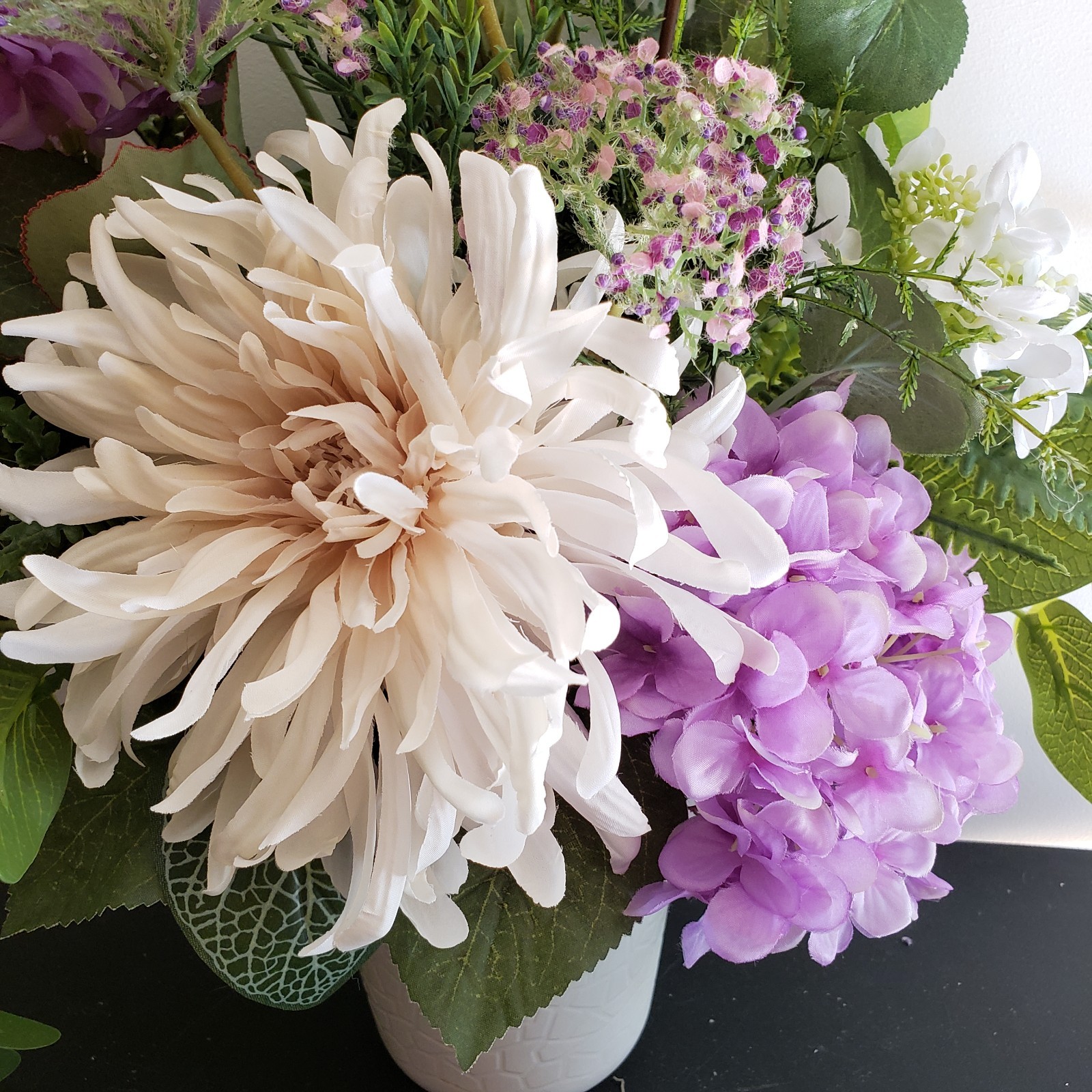 Handmade Purple & White Floral Arrangement, Cottagecore Table Decor