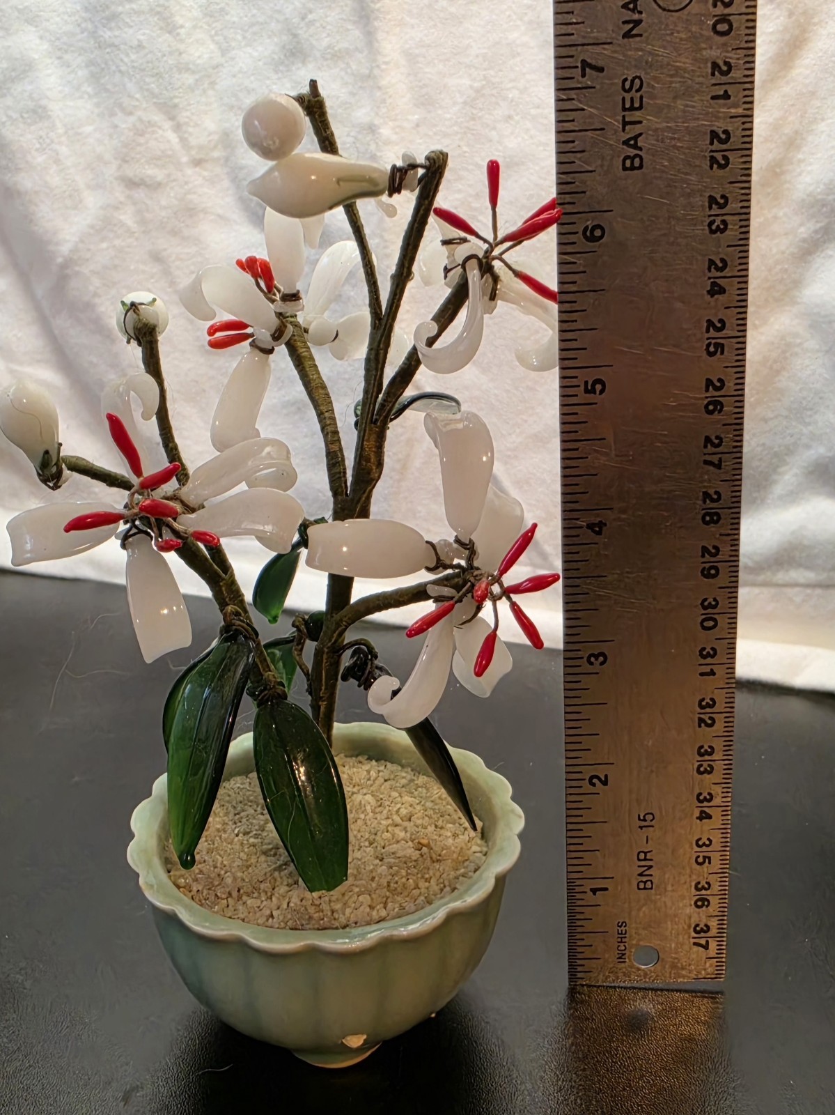 3pc Artificial Bonsai Glass Flower Arrangements in Ceramic Pots, 7in Multicolor