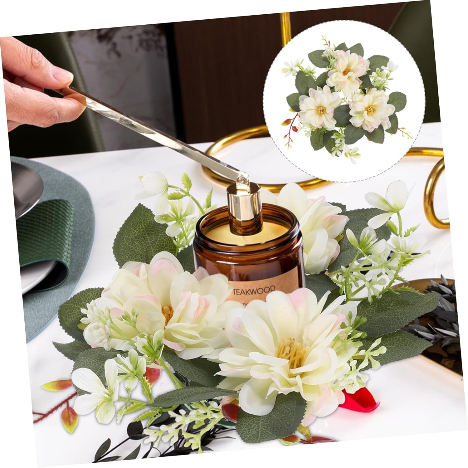 Artificial Floral Candle Ring Wreath Pillar Candles Wedding Party Decoration
