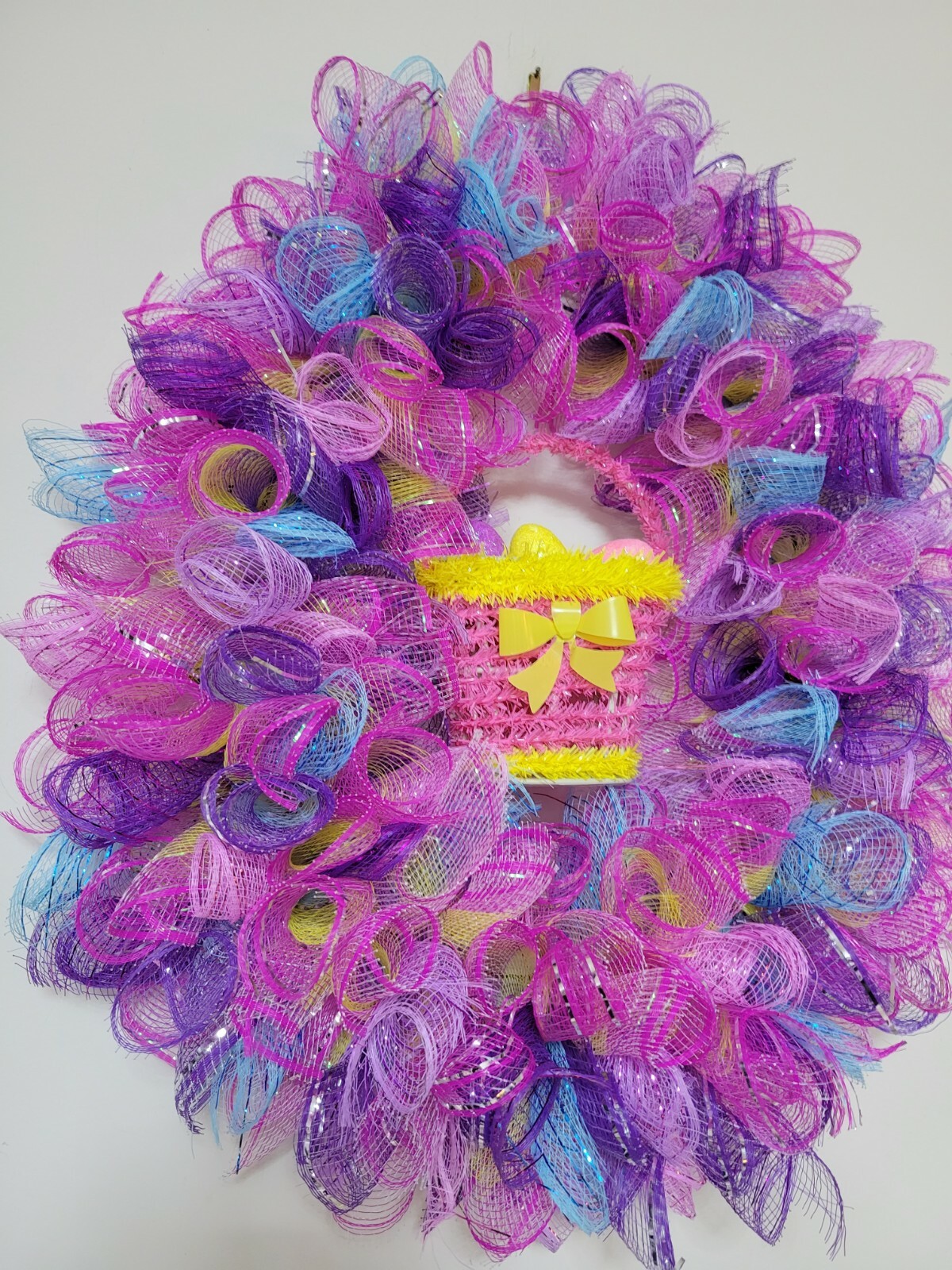 EASTER egg basket blue yellow purple pink SPRING Wreath Deco Mesh Door window