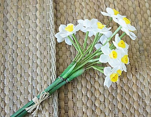 2 Bunches Latex Artificial Daffodils Bulbs Flowers Bouquet White