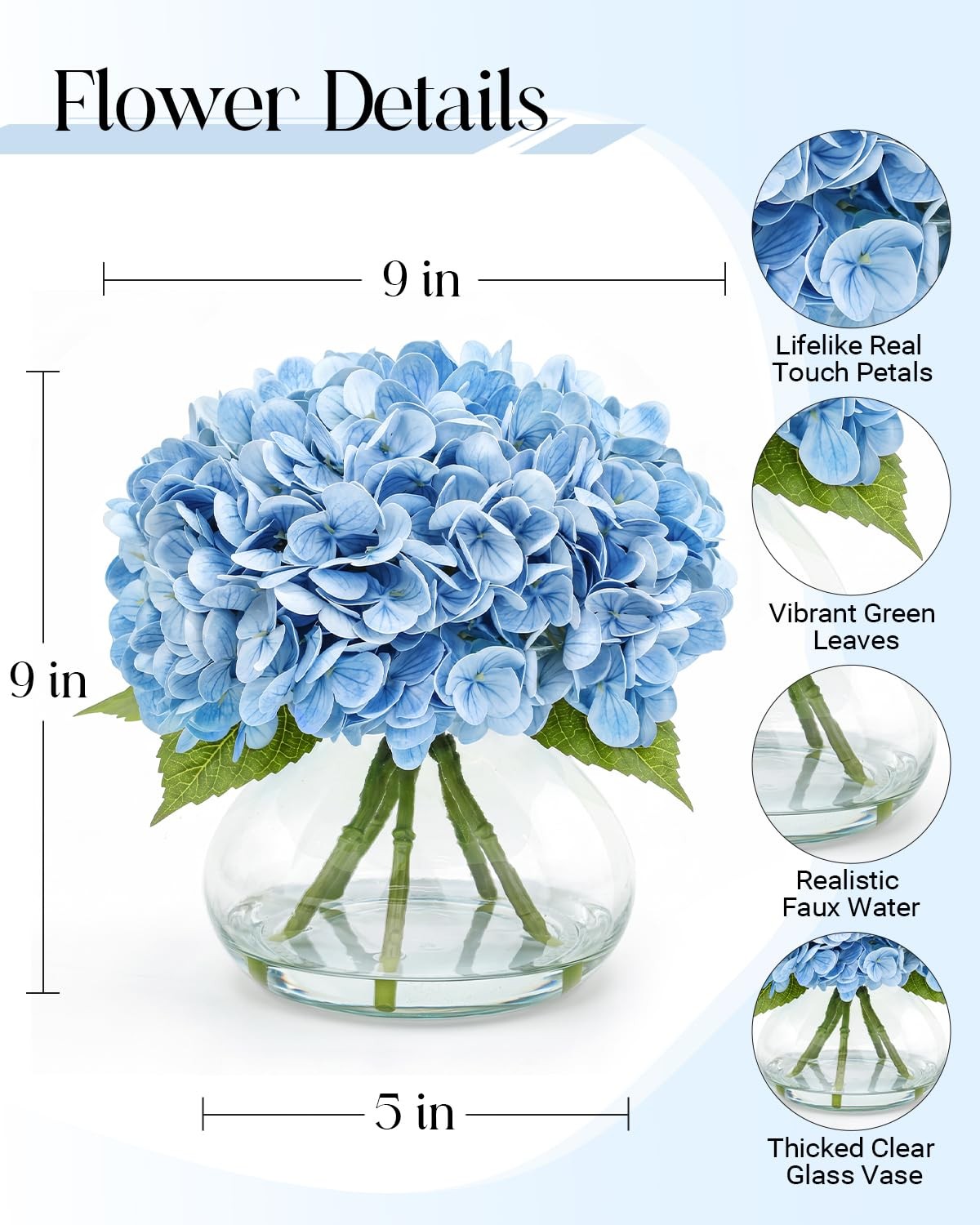 AMORISE Hydrangea Artificial Flowers with Vase, Real Touch Latex Fake Hydrang…