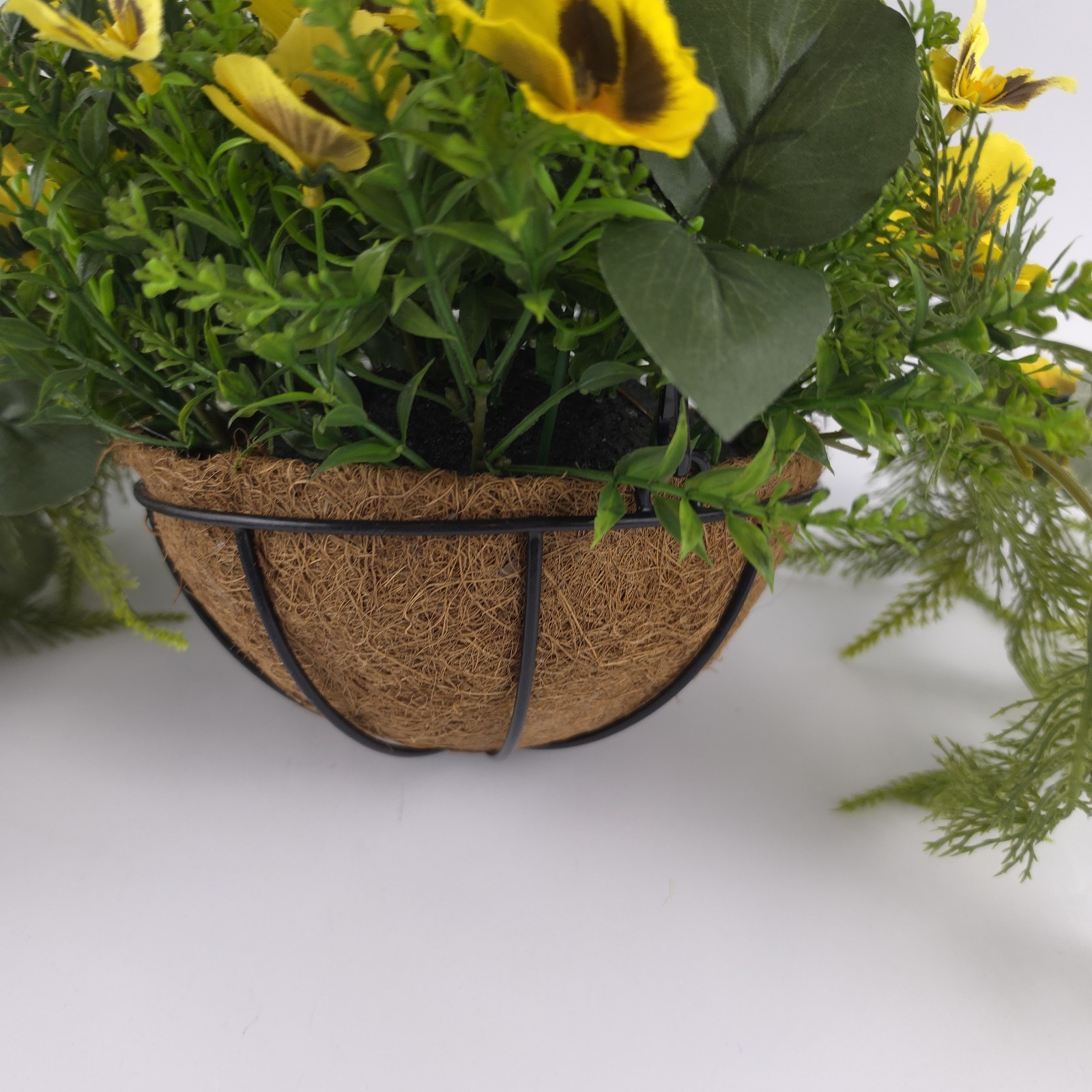 Garden Reflections Cascading Faux Pansy & Fern Hanging Basket Yellow