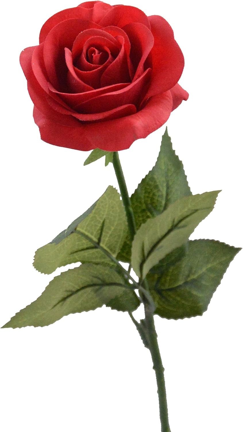 Beautiful 17″ Fake Red Rose with Leaves – Ideal for Weddings & Anniversaries