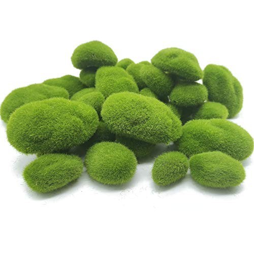 40PCS Artificial Moss Rocks – Green Decorative Stones for Floral Arrangements, F