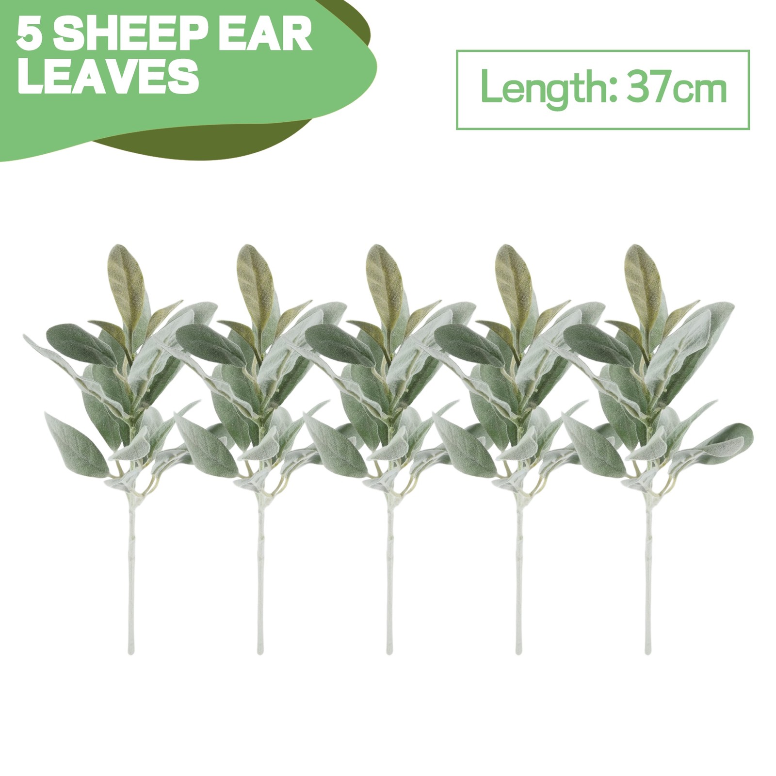 Faux Lambs Ear Stems 5Pcs Flocked Artificial Greenery Solid Fake Ear1383