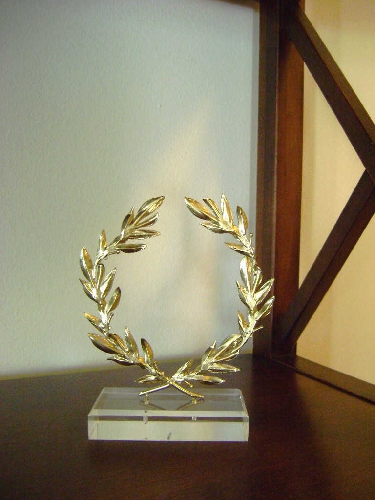 Olive Wreath, Handmade of Brass Ornament with Golden Patina, Height 15cm 5.9”