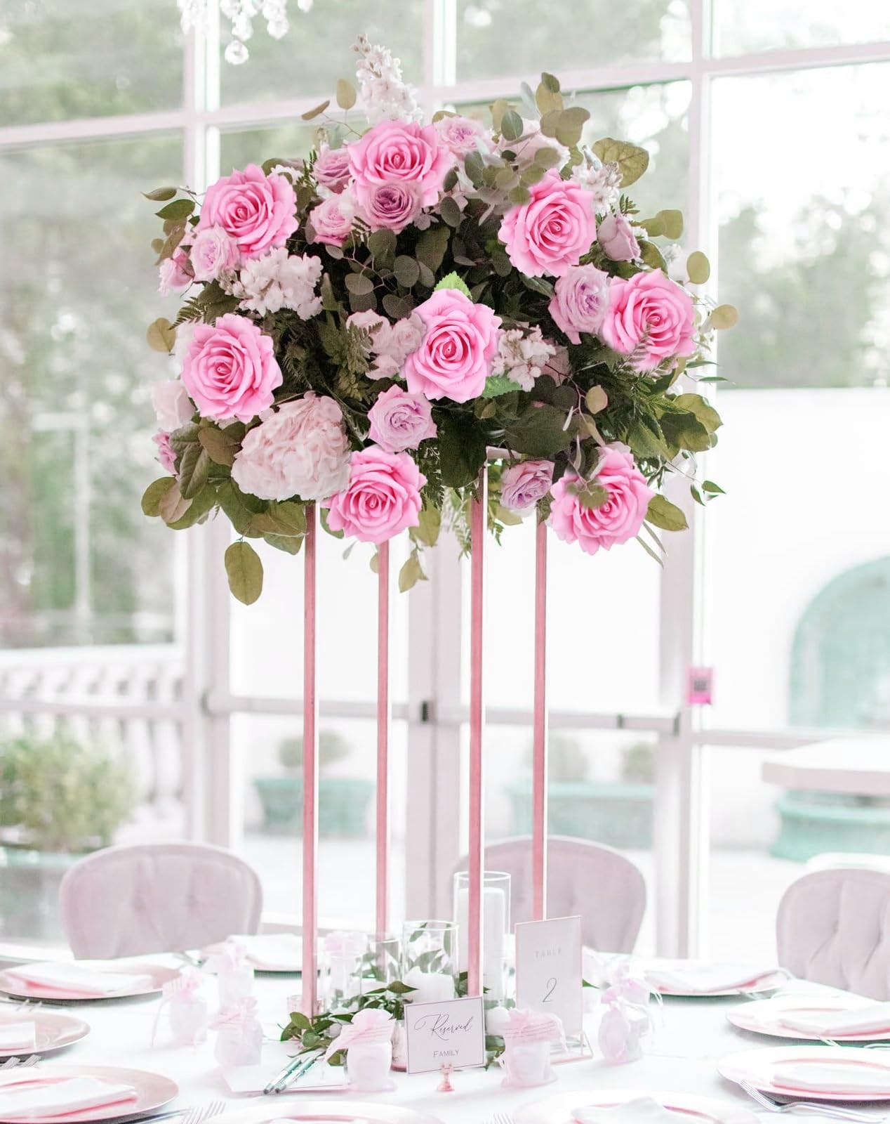 5 Inches Pink Large Rose Heads Artificial Flowers Pink Rose with Stems10pcs F…