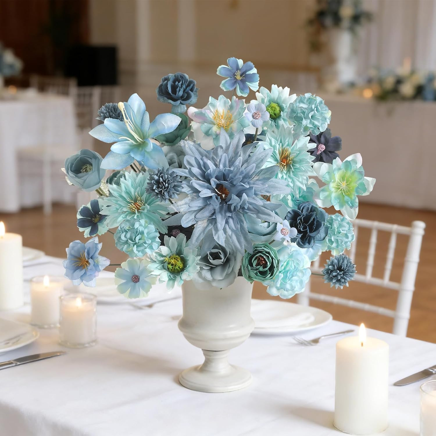 Artificial Flowers Heads Combo Blue Flowers Mix Silk Flowers Heads Bulk Faux Ros