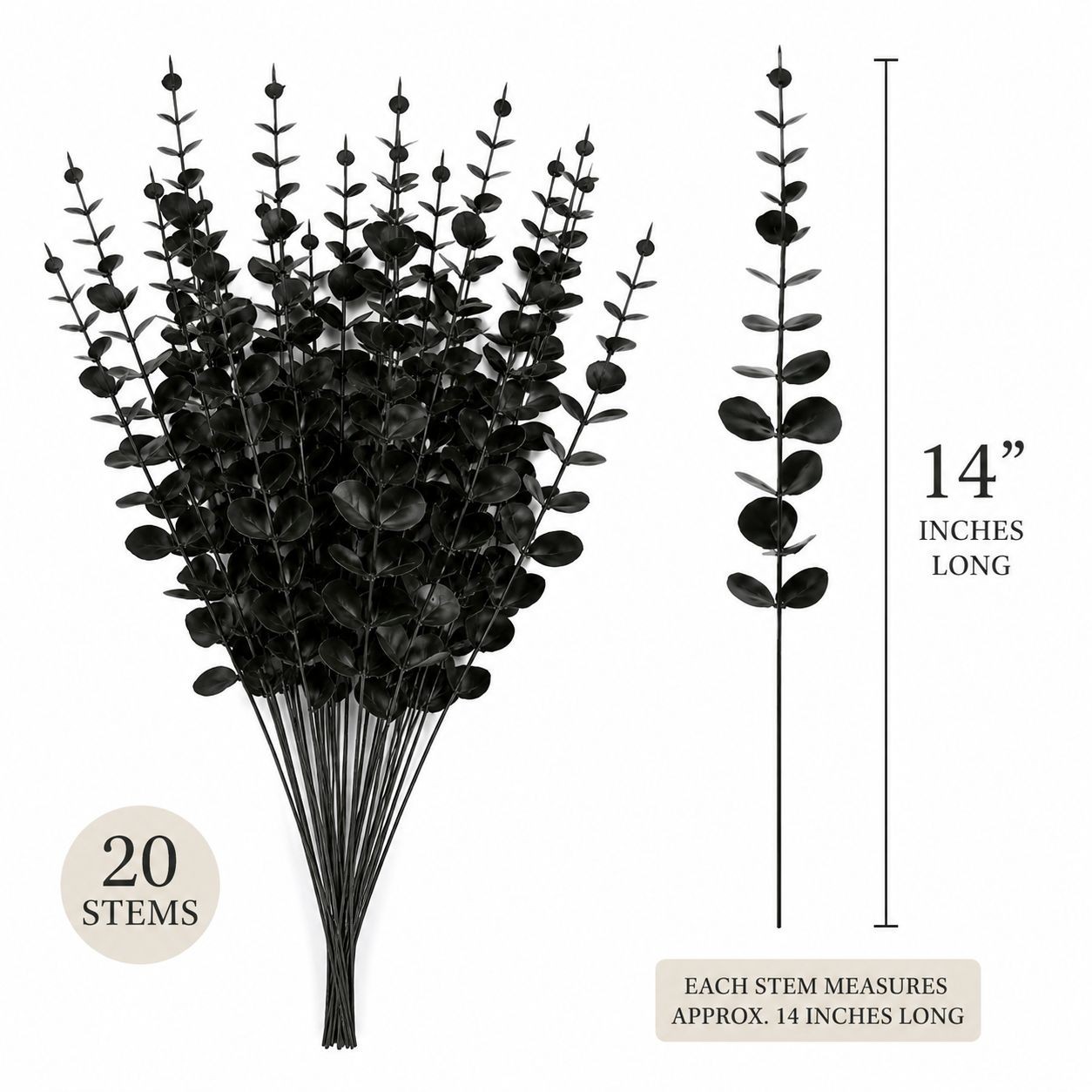 20 Black Eucalyptus Stems 14 Inch Faux Eucalyptus Picks Gothic Floral Stems Hall