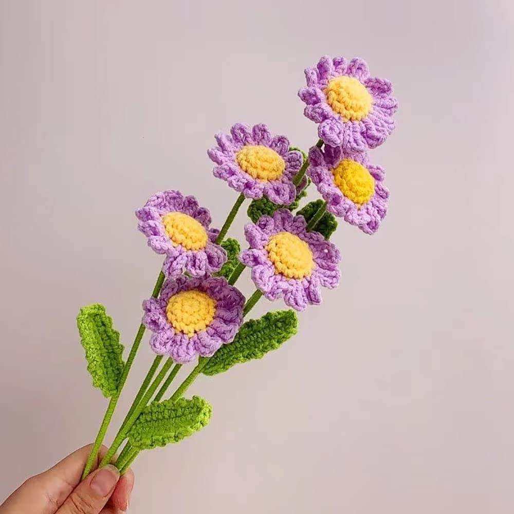 8 PCS Knitted Fake Sunflower Daisy Artificial Flowers Crochet Centerpiece