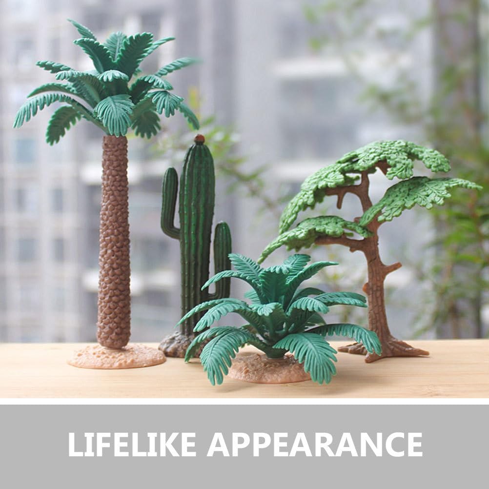 4Pcs Mini Palm Trees and Cactus Artificial Plant Decor Set for DIY Craft Scen…