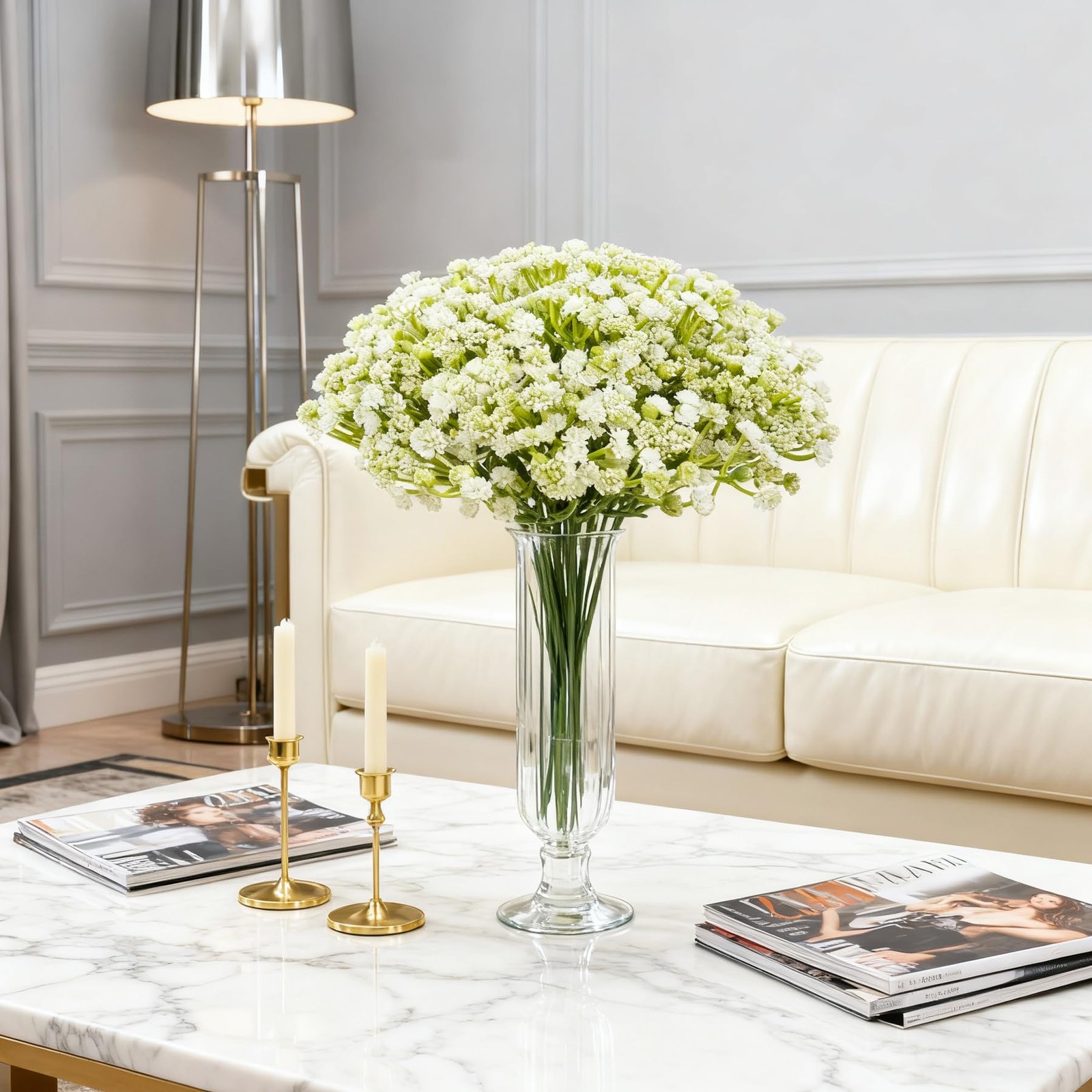 30 Pcs White Babys Breath Artificial Flowers Real Touch Gypsophila Bouquets