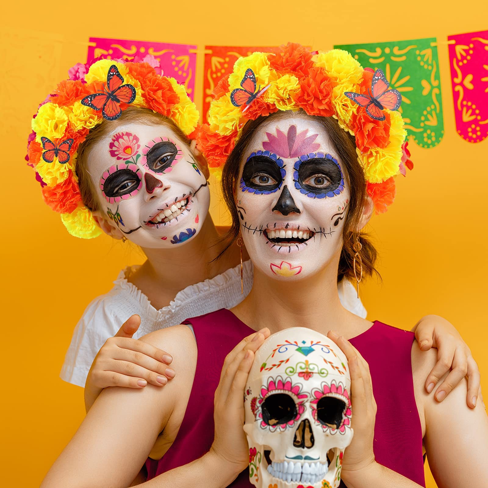 156 Pcs Day of The Dead Decorations Include 120 Pcs Fake Marigold Flowers wit…