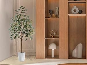 Artificial Eucalyptus Tree, 5ft Tall Mordern Fake Eucalyptus Plant with Basket,