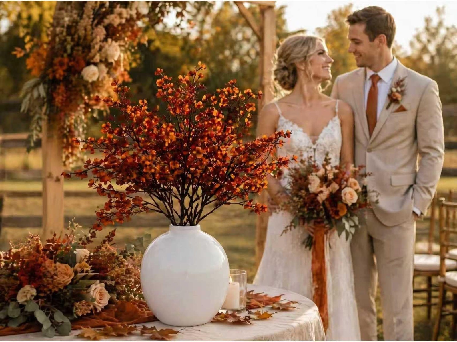 15 Bundles Burnt Orange Artificial Babys Breath Silk Gypsophila 18.5 Inch