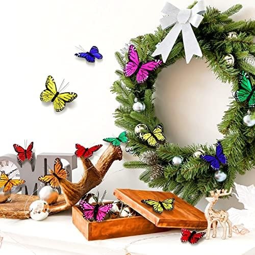 24 Pcs Monarch Butterfly Decorations 4 Size Artificial Monarch Feather Fake B…