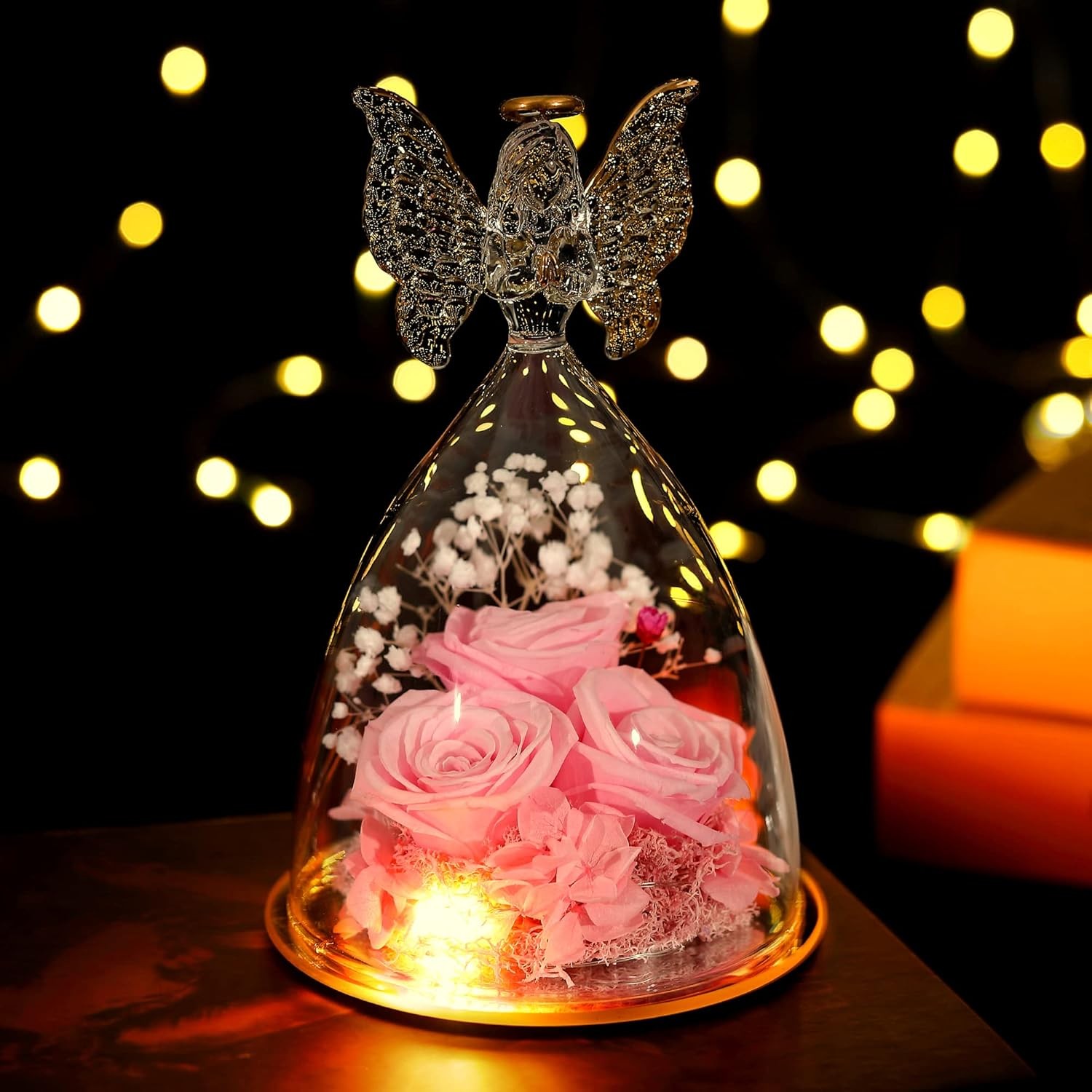 Mothers Day Mom Gifts for Women Preserved Flowers in Glass Angel Forever Flowers