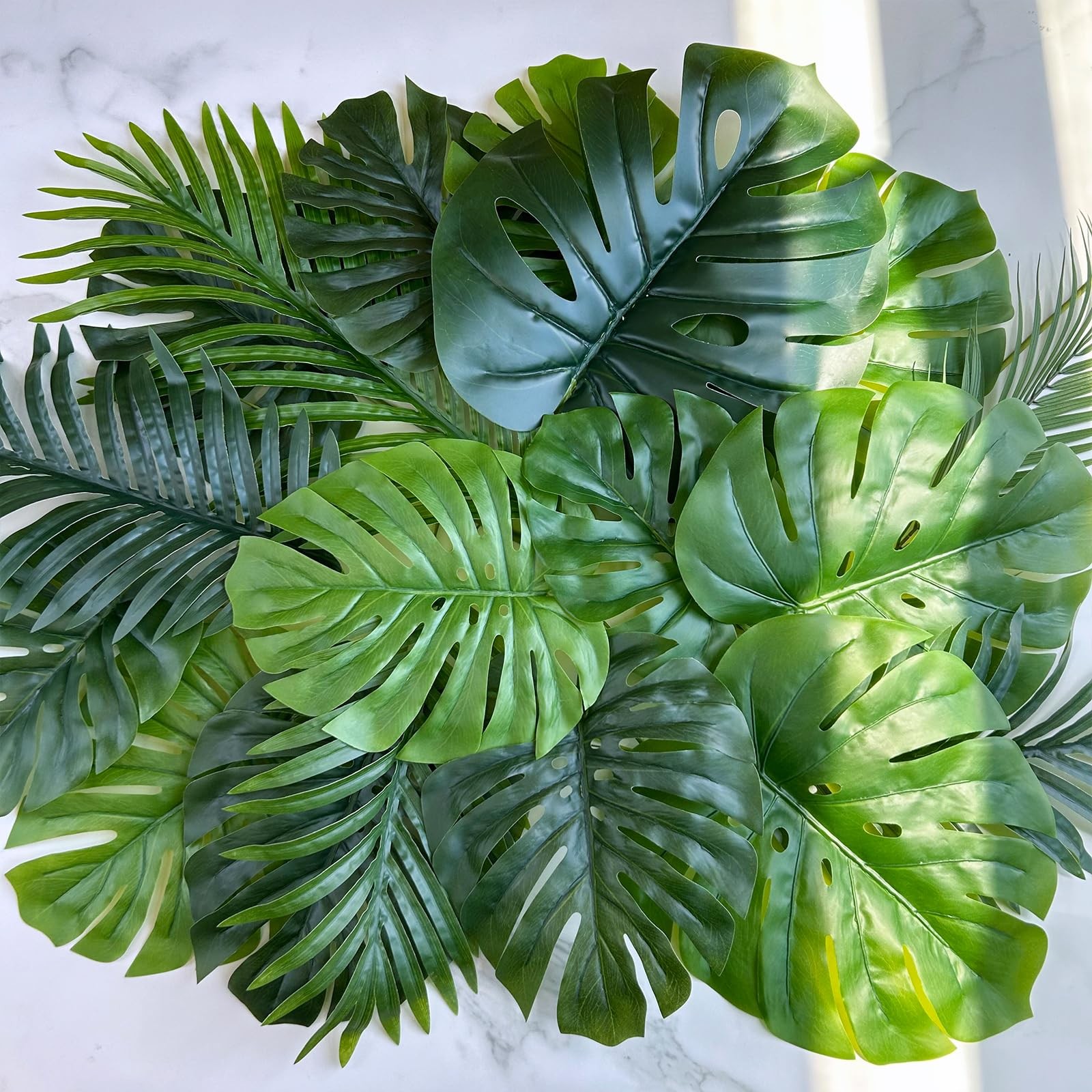 13 Pcs Assorted Artificial Tropical Leaves Set Decorative Real Touch Faux Mon…
