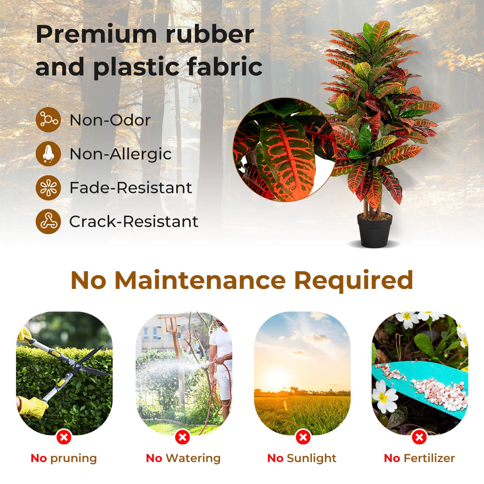40″ Artificial Croton Plant Faux Leaf Fig Tree Rubber & Plastic Fabric Leaves