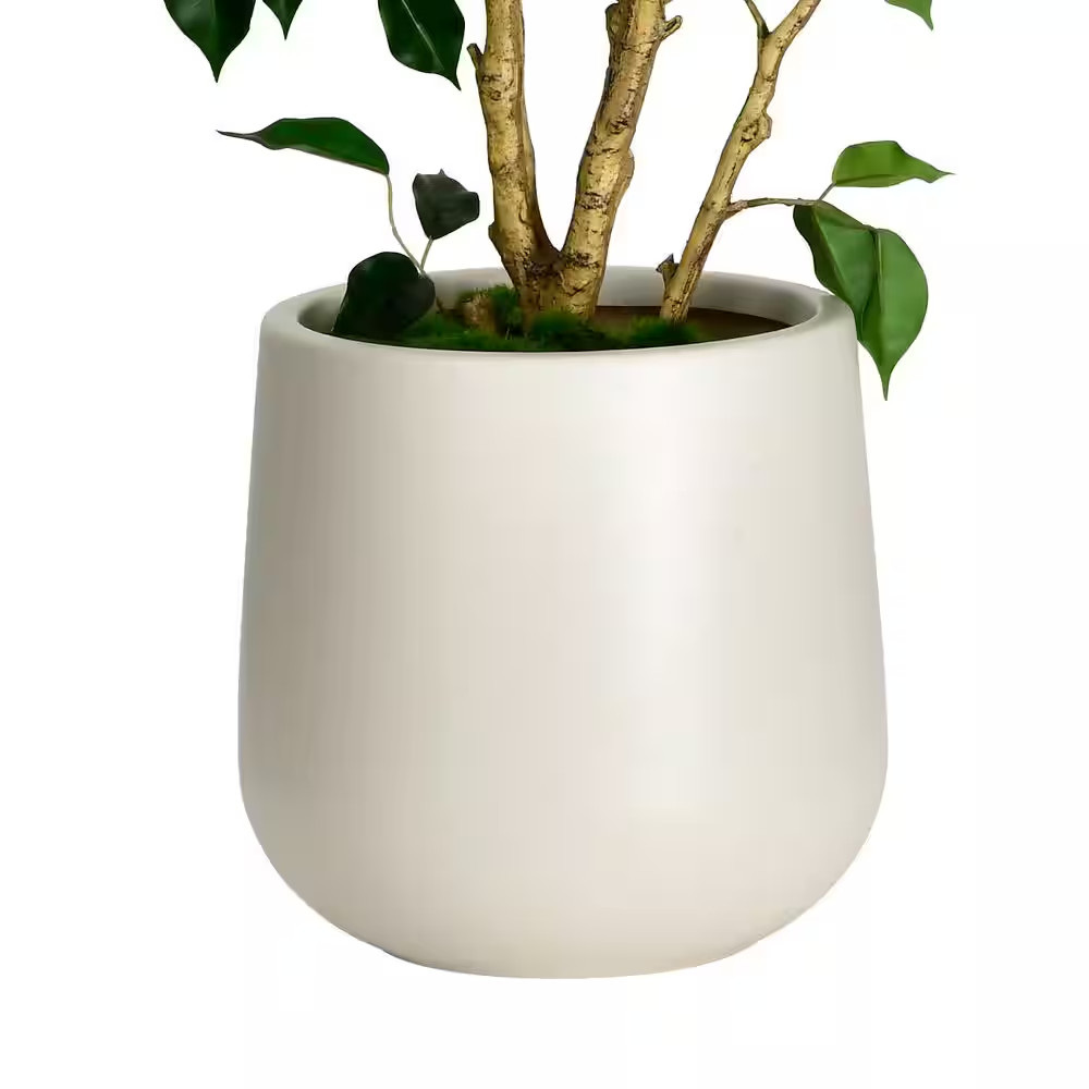 5 Ft. Artificial Ficus Tree in White Decor Pot, Faux Green Plant Indoor Home Dec