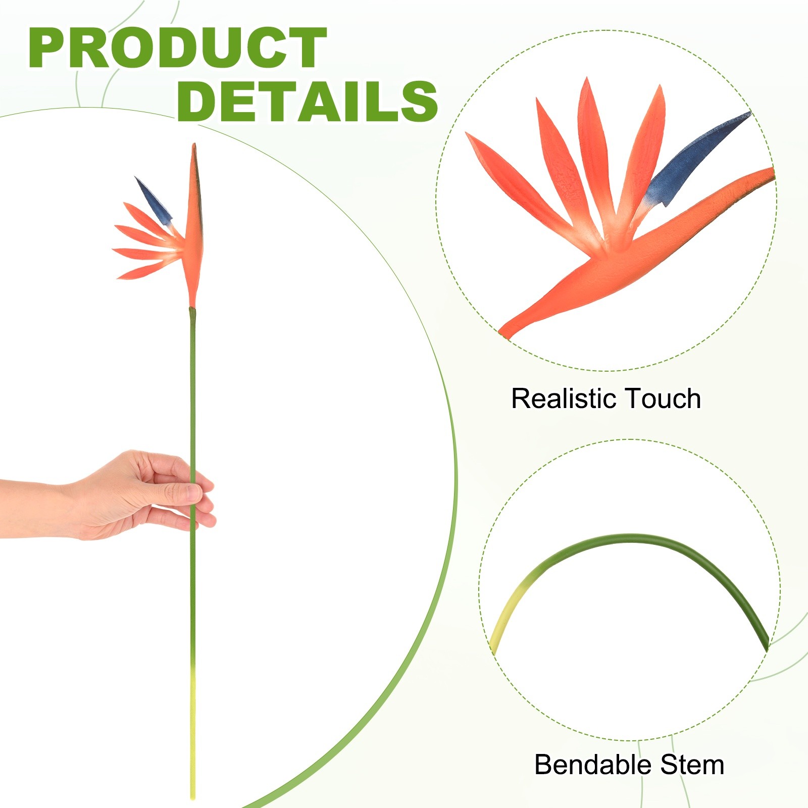 2-Pack Artificial Bird of Paradise Flowers 22 Inch for Home [Orange]
