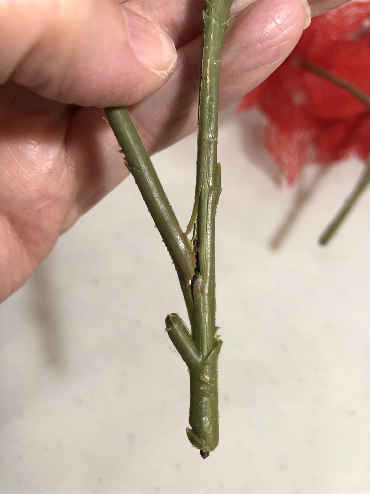 vntage poinsettia plastic foilage stems floral picks artificial Flaw