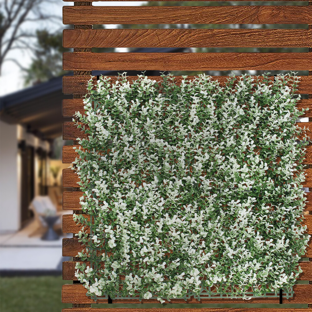 20″x20″ Artificial Faux Greenery White Buxus Fence Screen Wall Decor Panel