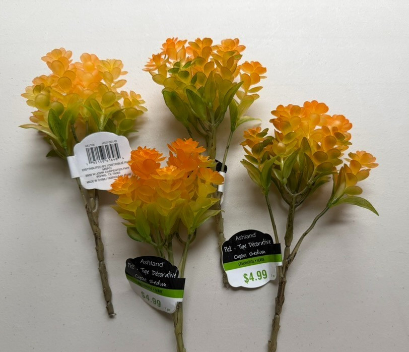 4 New Faux Sedum Artificial Succulent Plant Orange Green stem (Sh17-A)