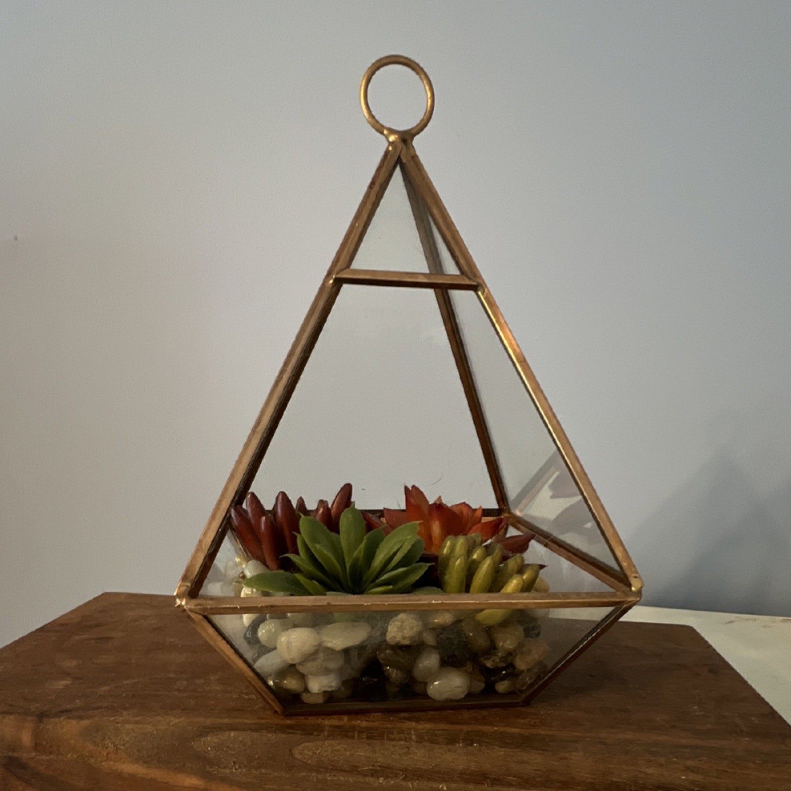 Artificial Succulent Hanging Terrarium Arrangement Glass & Metal Green Gold