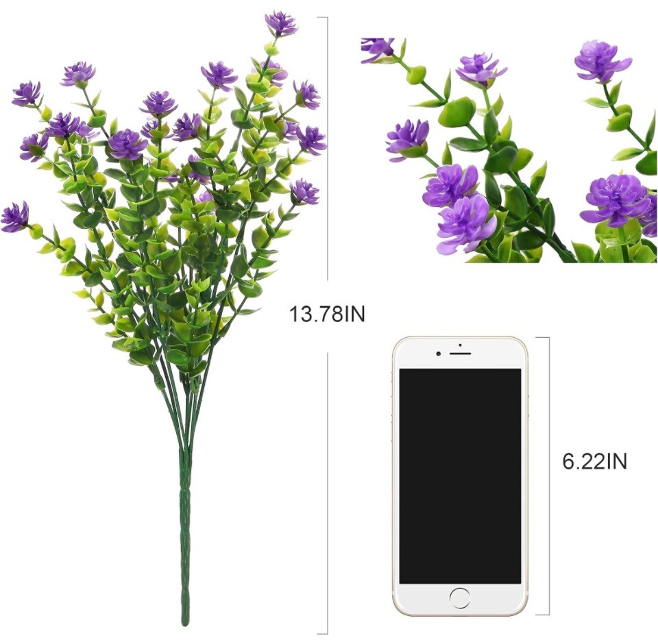 48 Bundles Artificial Fake Flowers, Faux Outdoor Plastic Plants UV Resistant Shr