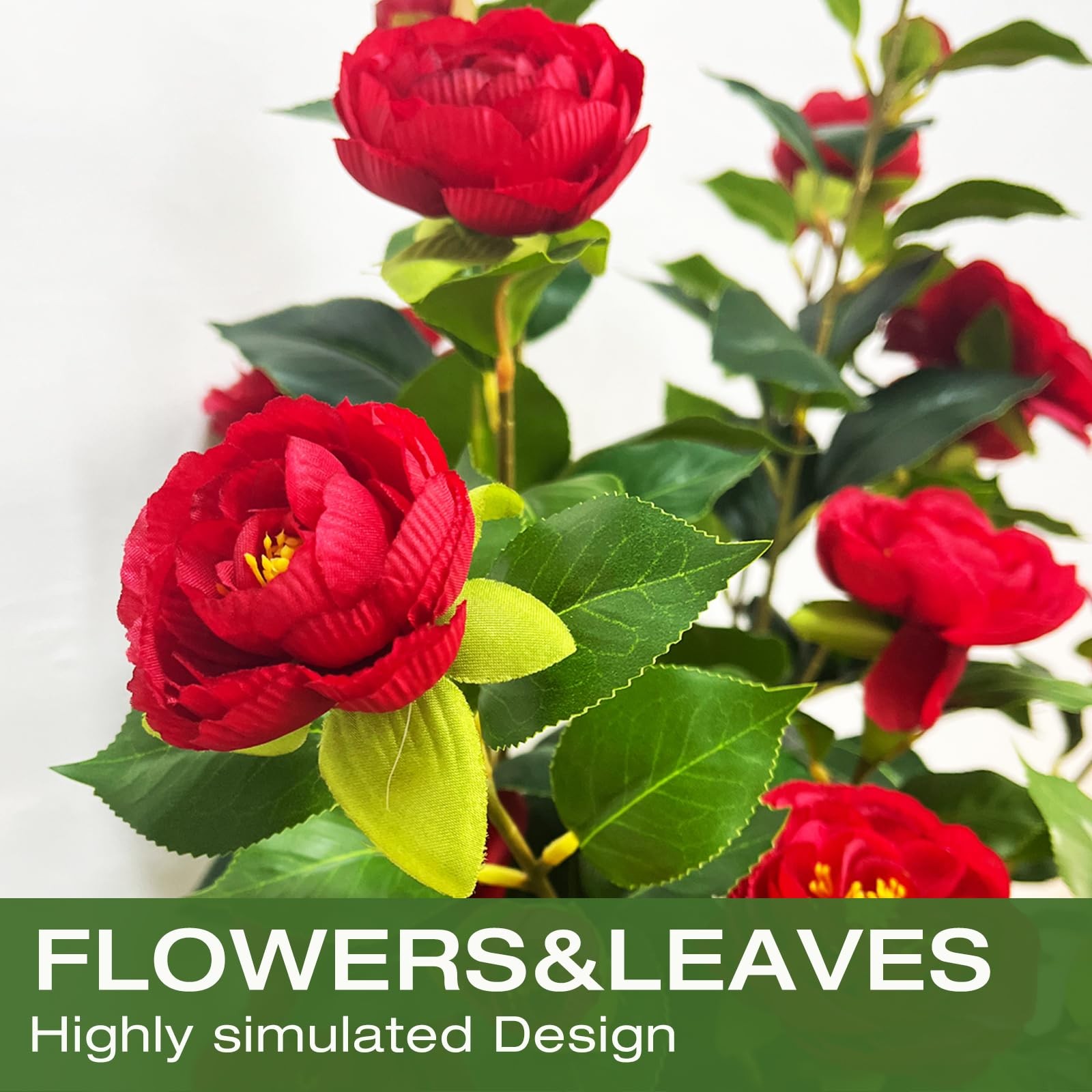 48” Artificial Camellia Tree with Red Flower in Pots -2 Pack 4FT Faux Camell…