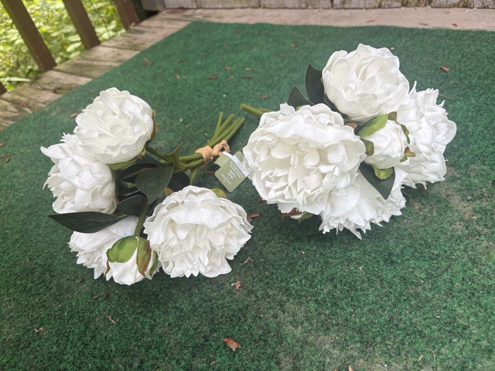 2 Real Touch Latex White Peony Bouquets Artificial Flowers Faux 12”