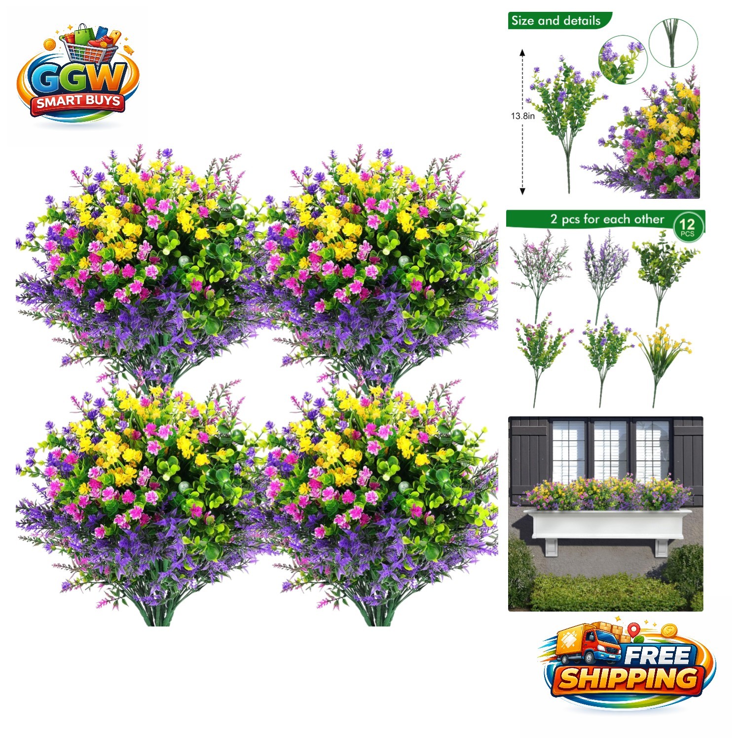Vibrant Faux Flowers Set of 12 – Life-Like, Maintenance-Free Decor for Weddings