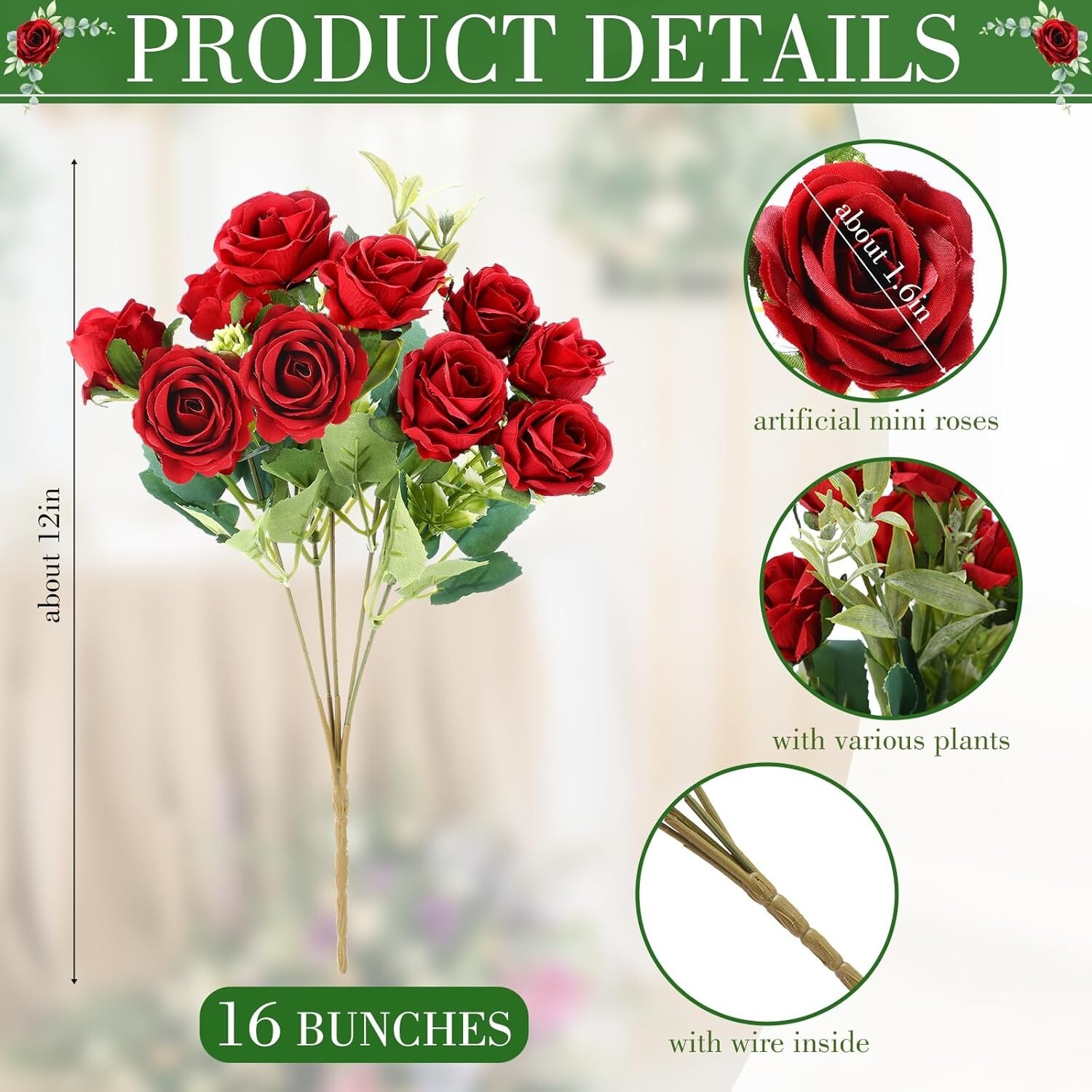 16 Bunches 12 in Artificial Mini Rose Bouquet 160 Heads Bridal Flower Bouquet…
