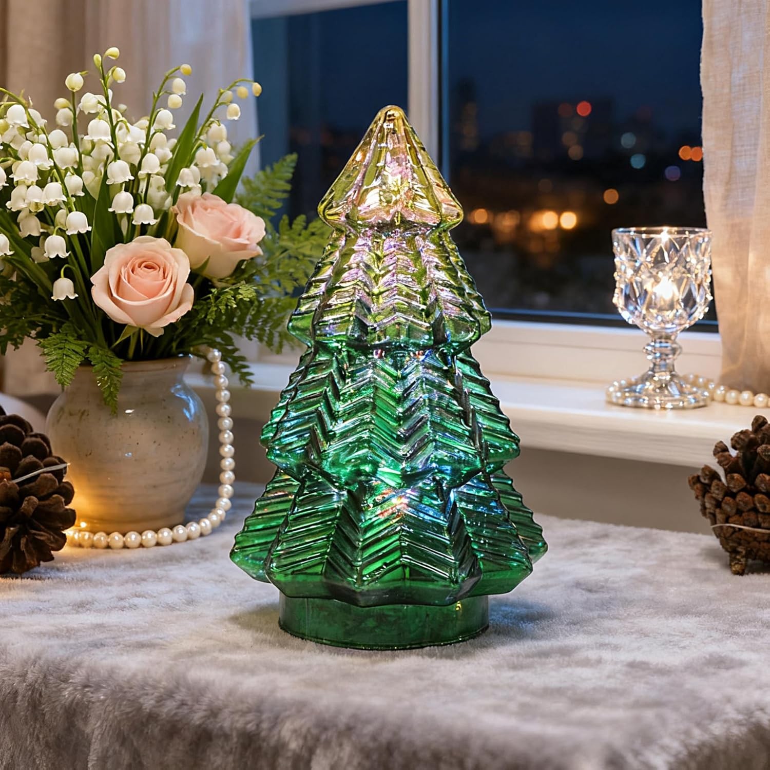 Christmas decor lamp,Mercury Glass Christmas Tree Lights,Lighted Swirling Col…
