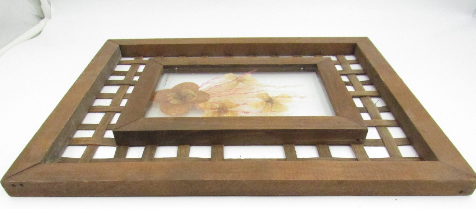 Vintage Don Gray 1976 Dried Floral Glass Pressed Art Wall Hanging Wood Frame