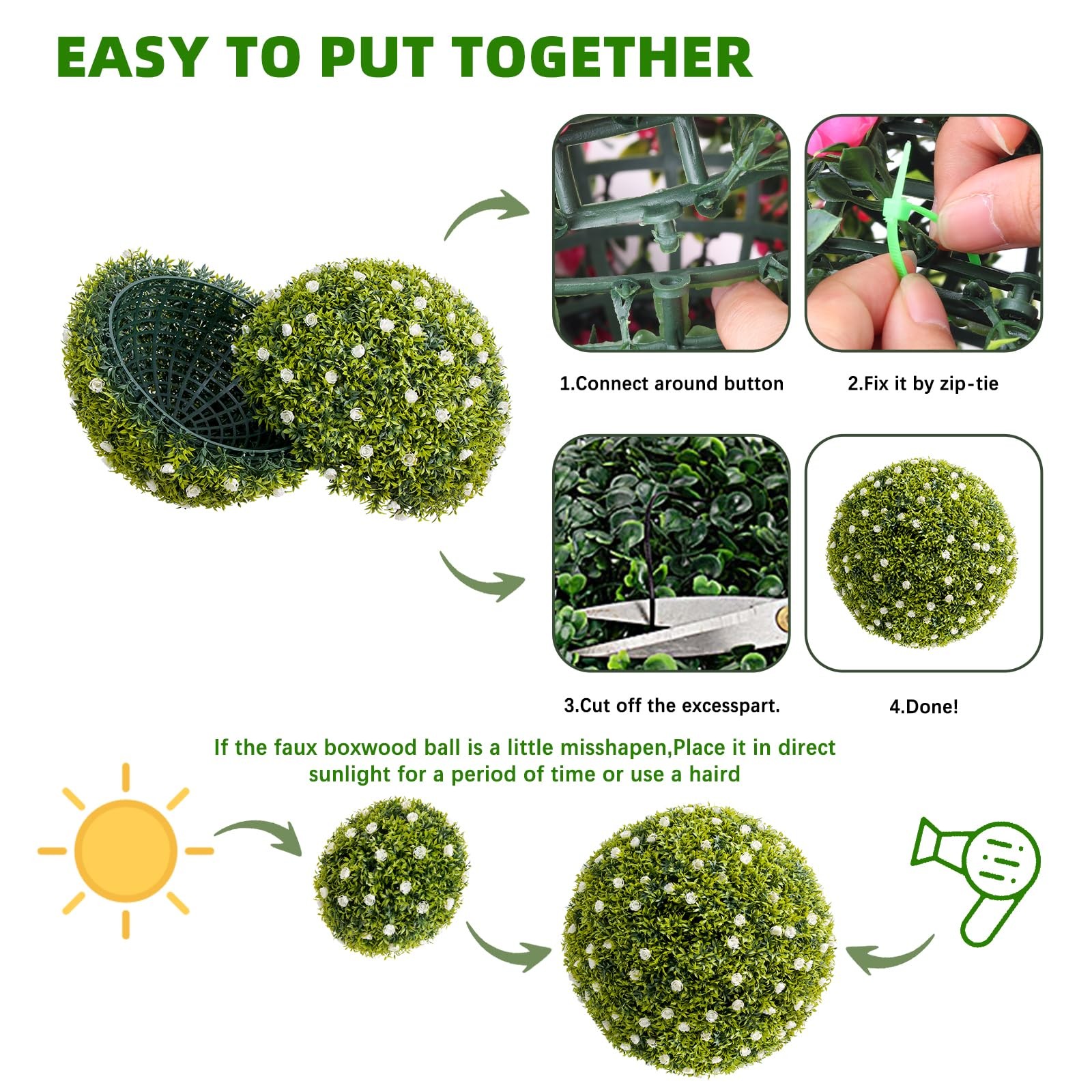 20.5 in Artificial Plant Topiary Ball Set of 2, Decorative Artificial Boxwood…