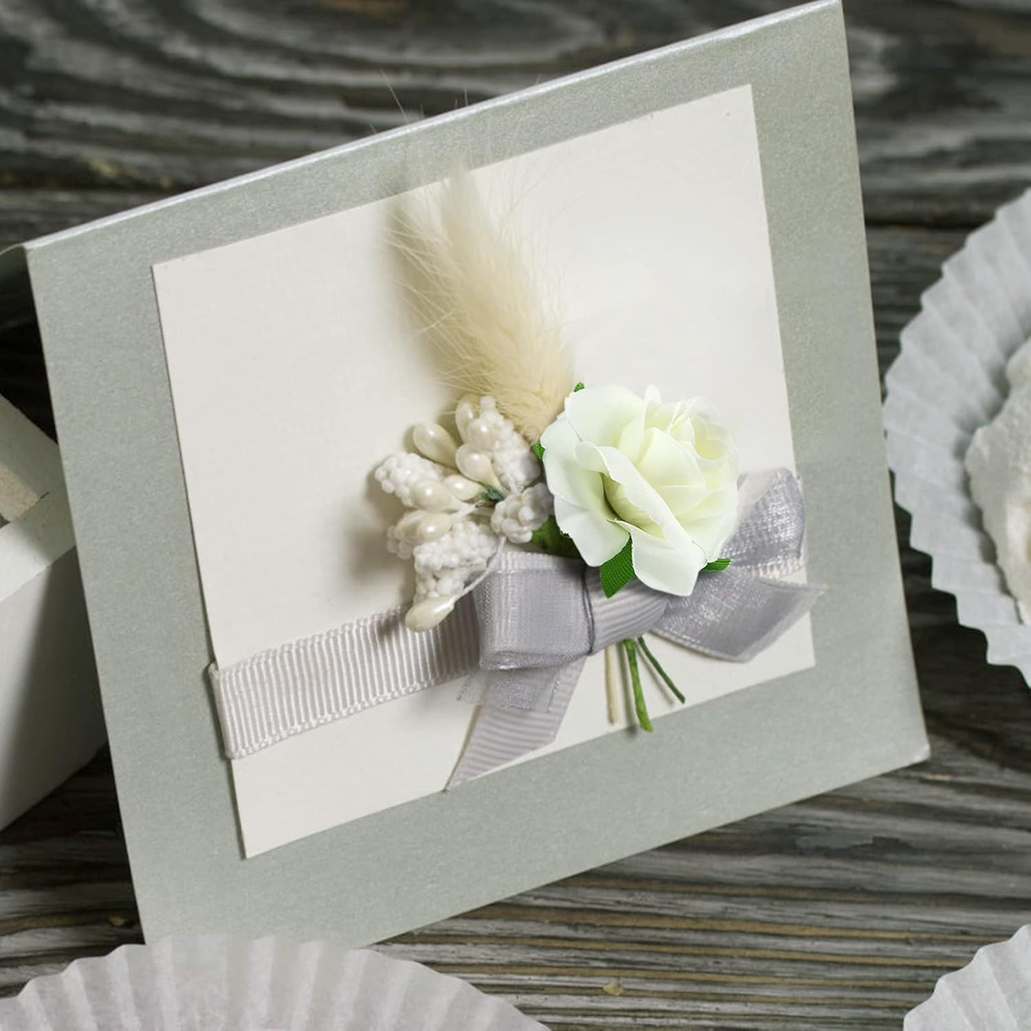 KESOTE 50pcs Mini Ivory White Roses Artificial Flowers Bulk, 1.6″ Small Silk …